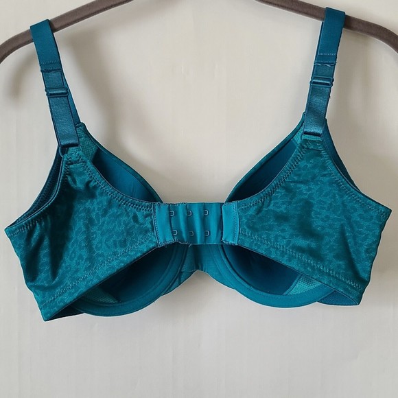 Barely Breezies Teal Blue Leopard Print Full Coverage Bra Size 32C A231957 EUC - Picture 3 of 8